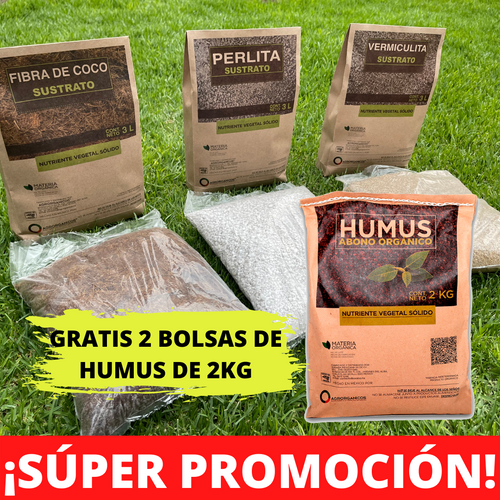 2 Vermiculita + 2 Perlita + 2 Fibra de coco + 4kg HUMUS de lombriz + ENVÍO GRATIS