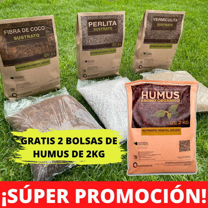 2 Vermiculita + 2 Perlita + 2 Fibra de coco + 4kg HUMUS de lombriz + ENVÍO GRATIS